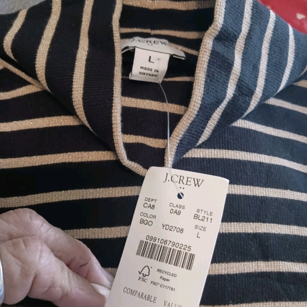 J. Crew Black and White Striped Turtleneck Sweater Ladies Size Large - Picture 4 of 4